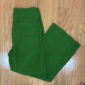 Maeve The Colette green wide leg trouser in linen size 28